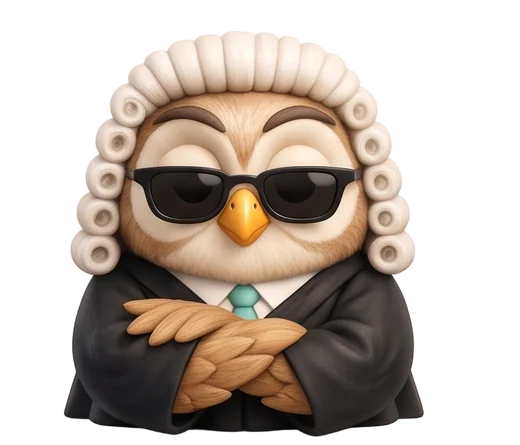 Judge Hoot in sunglasses, arms crossed